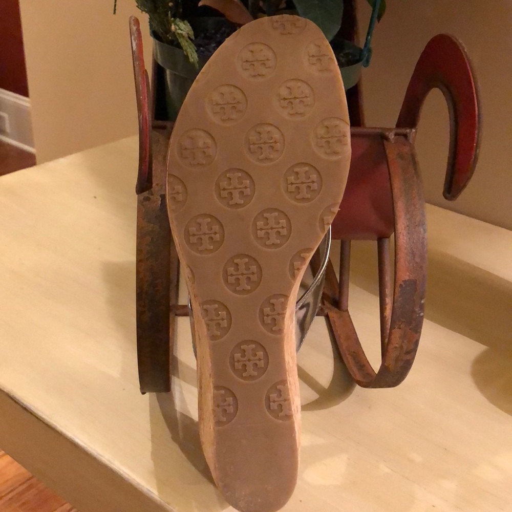 Tory Burch Platinum Wedge Sandal- Rubber Sole